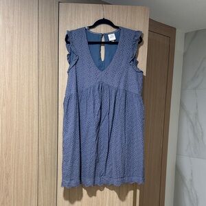 Women's Blue Ruffle Sleeveless Dress